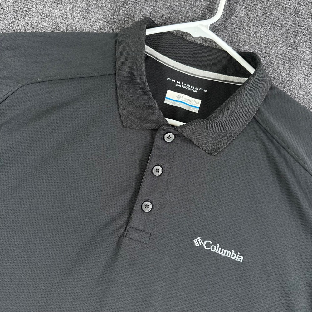 Columbia Polo Shirt Mens XL Extra Large Black Grey Omni Shade Sun Protection